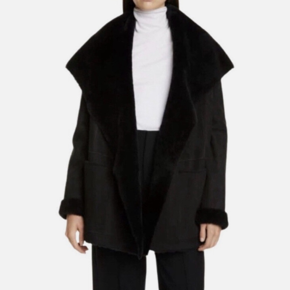 VINCE Genuine Shearling Hooded Jacket – Black – XS